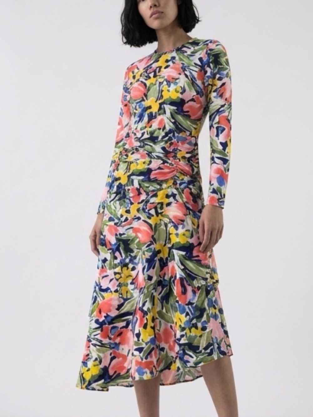 Aqua Floral Maxi Dress in Coral, Pink, Yellow & Navy